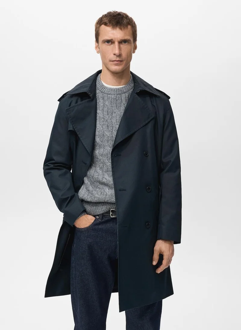 Water-repellent belted trench coat